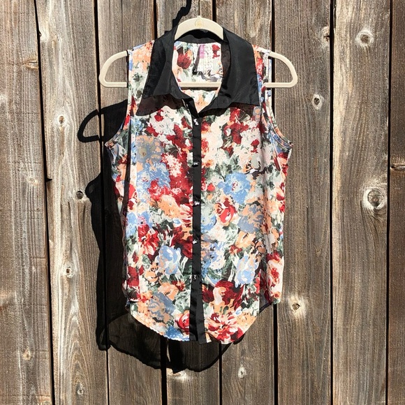 Mauve floral sleeveless top size large - Picture 1 of 16